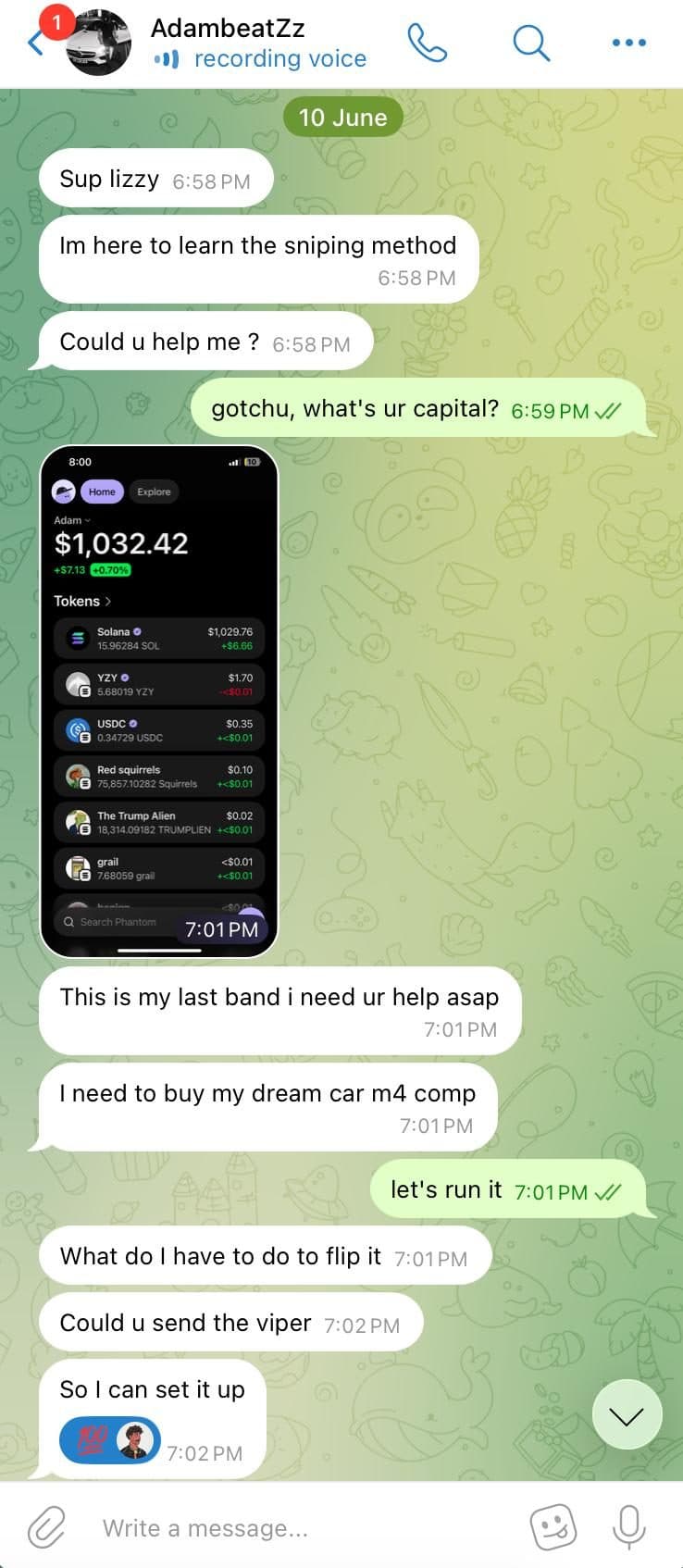Community member screenshot reporting portfolio gains from following $LIZZY